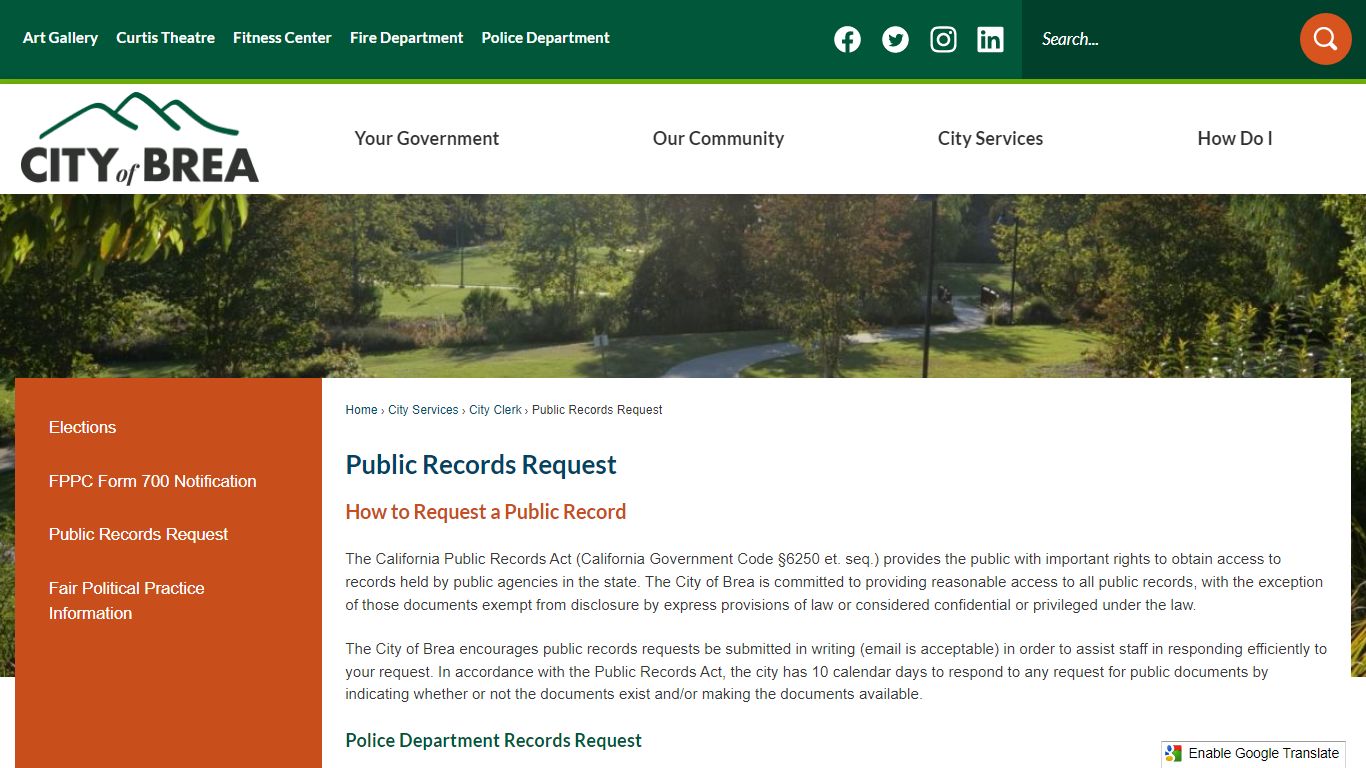 Public Records Request | Brea, CA - Official Website