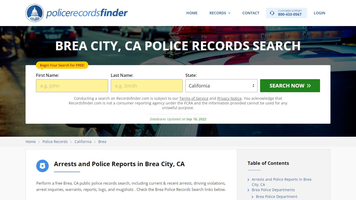 Brea, Orange County, CA Police Reports & Police Department Records