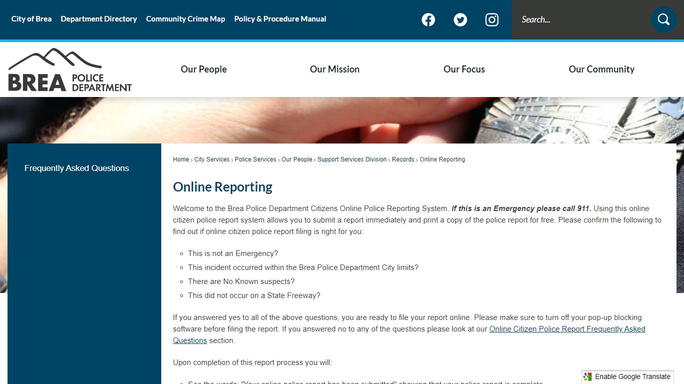 Online Reporting | Brea, CA - Official Website